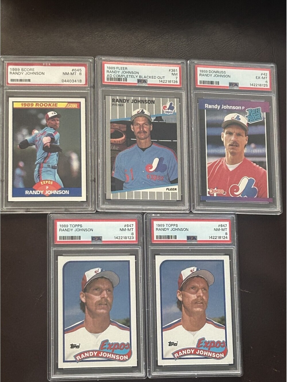 1989 RANDY JOHNSON ROOKIE COLLECTION TOPPS FLEER DONRUSS & SCORE PSA NM-MT